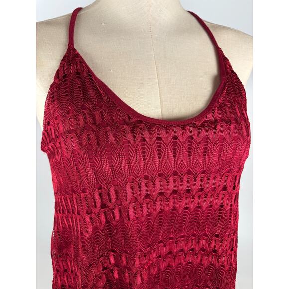 VTG Y2K Lace Cherry Red Cami Top Size SMALL Coquette Camisole Tank 90s Grunge - Picture 4 of 11